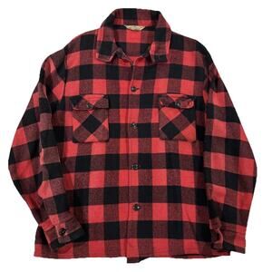 Vintage 50s Koratron By Sport Chief Canada Buffalo Plaid Wool Flannel Shirt L/XL